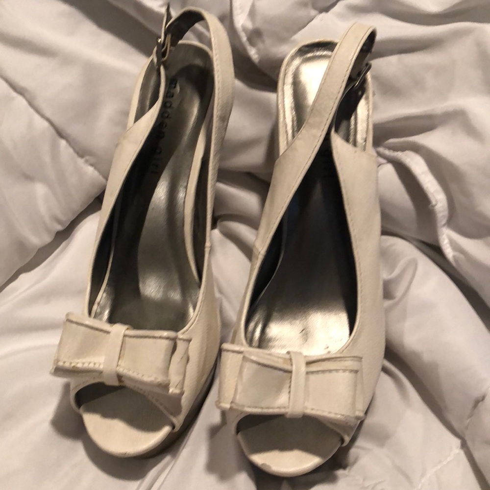 White bow high heels